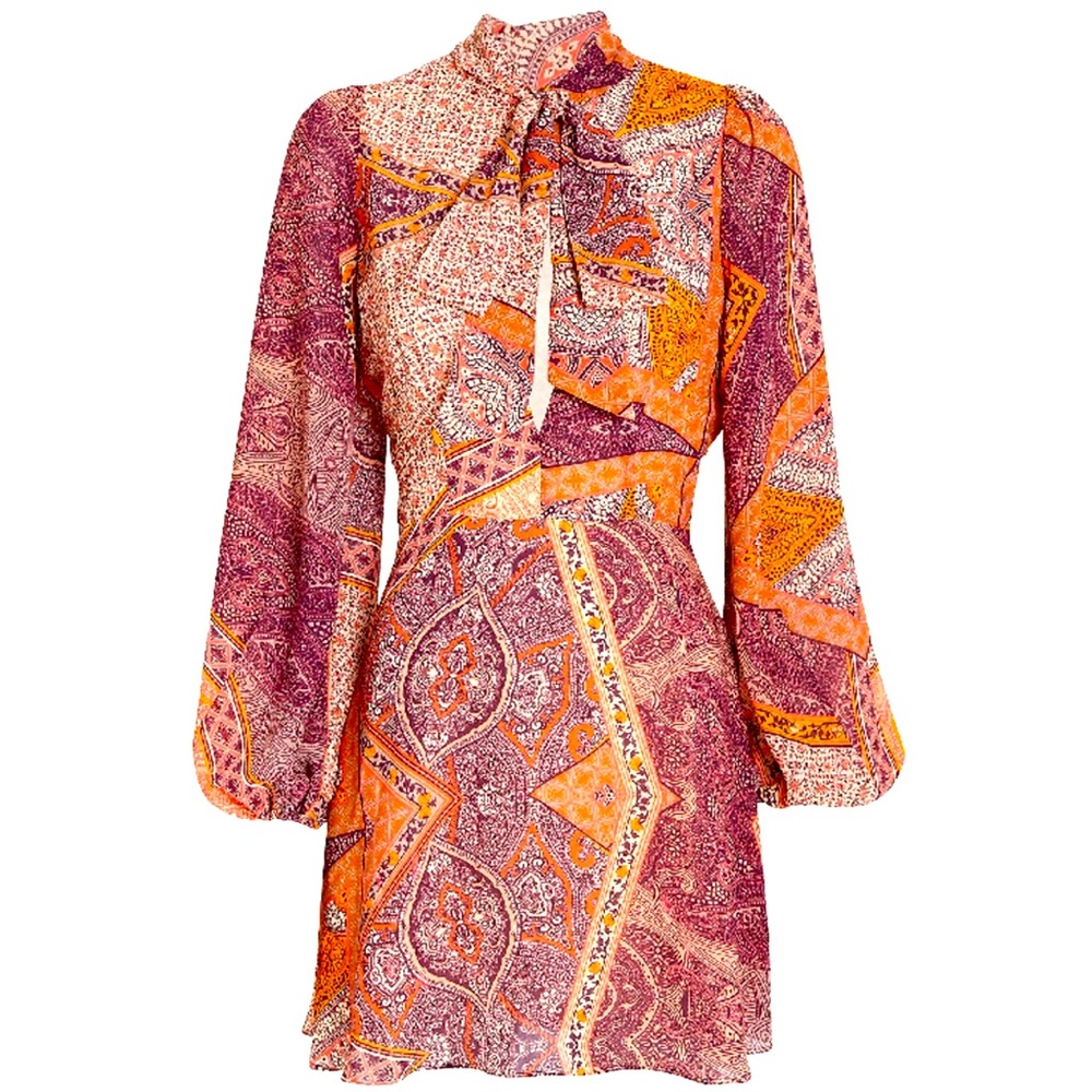 Revolve Divine Heritage Women dress siz XS tie neck side zip paisley orchid NWT